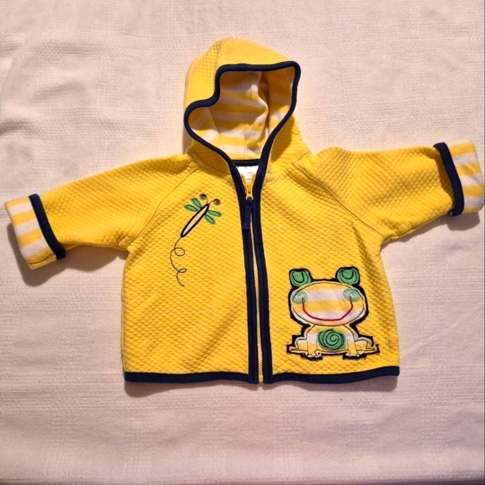 Hanna Andersson girls size 60 or 3-6 months quilted bright yellow frog jacket